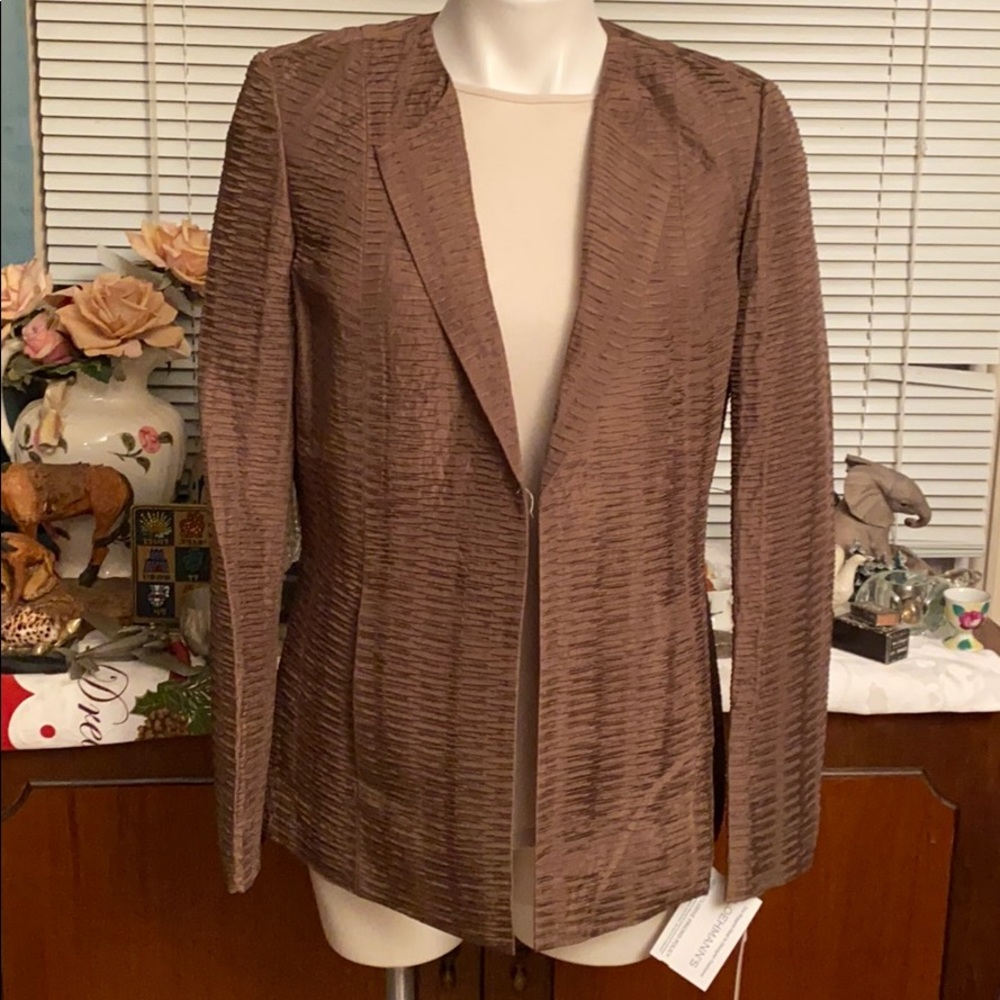 Dana Buchman silk blazer buttonless Brown NWT smal